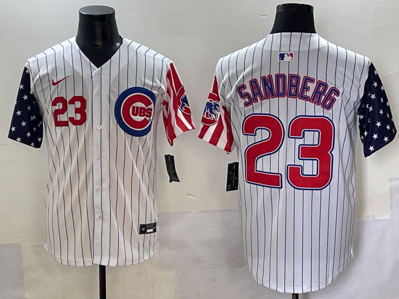 Men 2025 Chicago Cubs #23 Sandberg White Stripe a generation of national flags Joint Name Nike MLB Jersey style 4